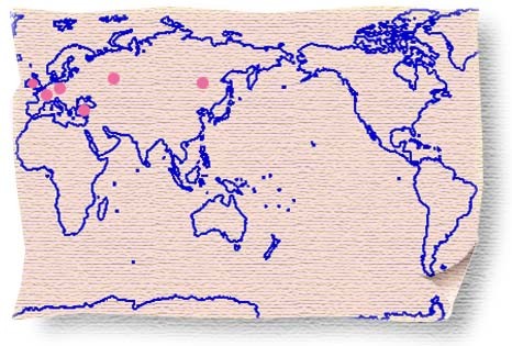 世界地図です。知りたいところをクリックすると、その国で話されている言葉についてのページに飛びます。